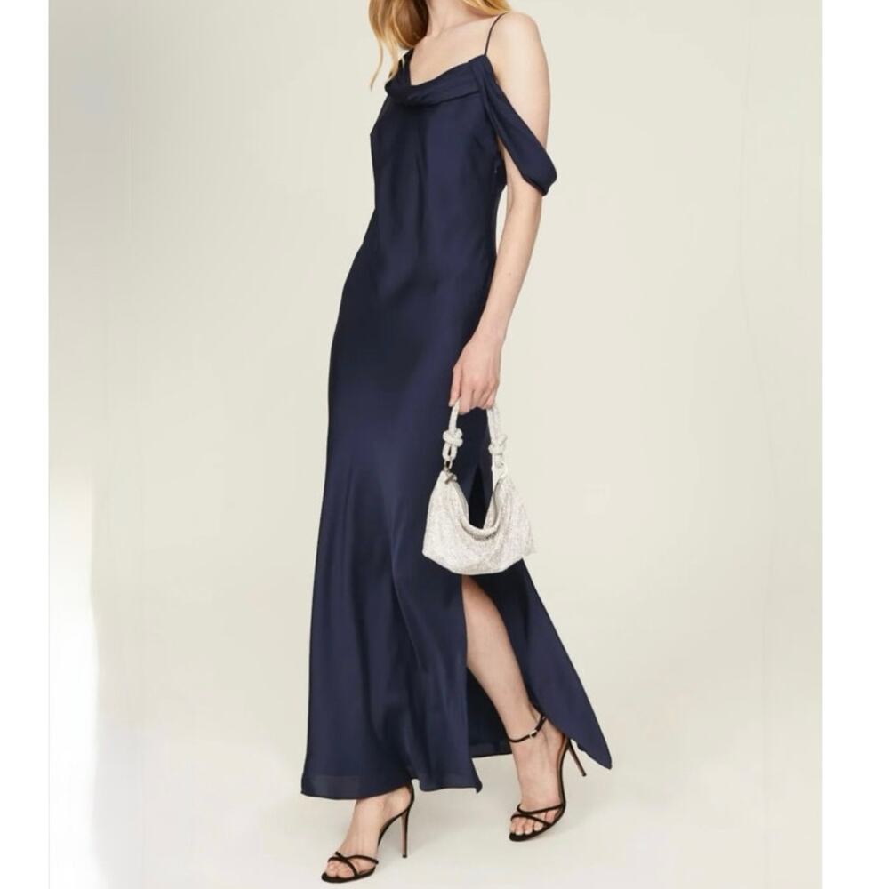 Fame & Partners Francois Gown navy blue silky cocktail dress Size 14